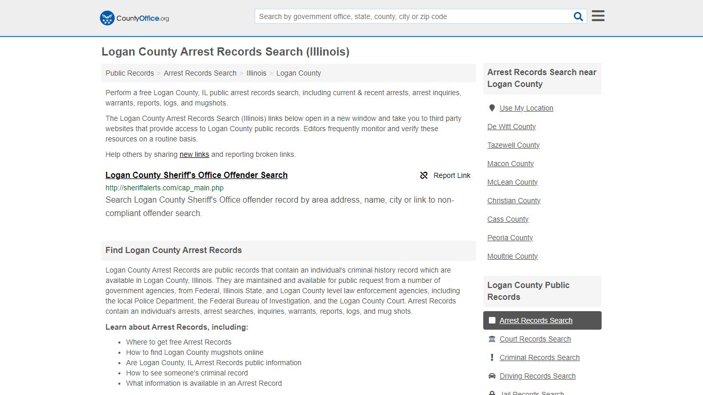 Logan County Arrest Records Search (Illinois) - County Office